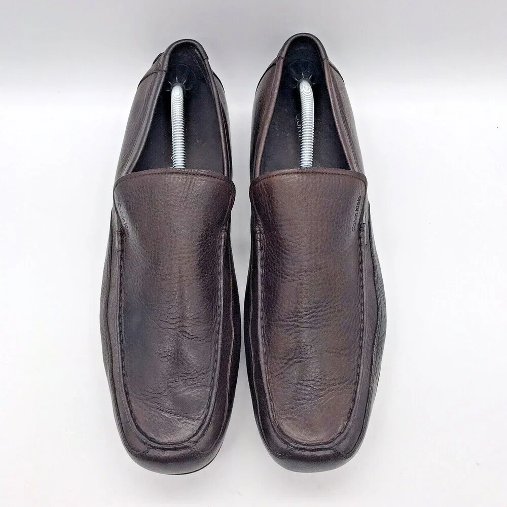 Calvin Klein Michael Brown Leather Driving Loafer Moc Toe Slip On Shoe Men's 12M